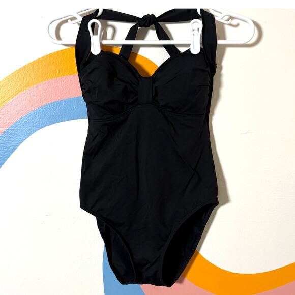 Lauren Ralph Lauren Classic Swimsuit Womens 6 Black Tie Halter Sweetheart - Picture 1 of 7